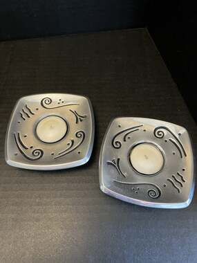 2 Lenox Spyro Square Votive Candle Holder Metal Serveware Pair Modernism Reggae